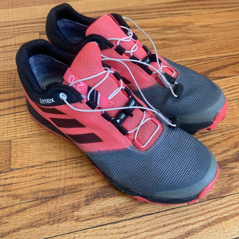 Adidas Women’s Terrex Trail Running Pink and Gray Shoes and BOA Laces